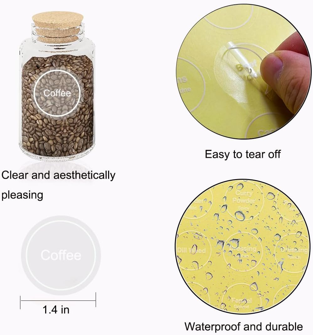 Spice Labels, 432Pcs Spice Labels Stickers 1.4in Waterproof Adhesive Round Preprinted Spice with Blank Label Black Tear Resistant Sticker for Kitchen Jars Caps Food Containers Spice Organizers