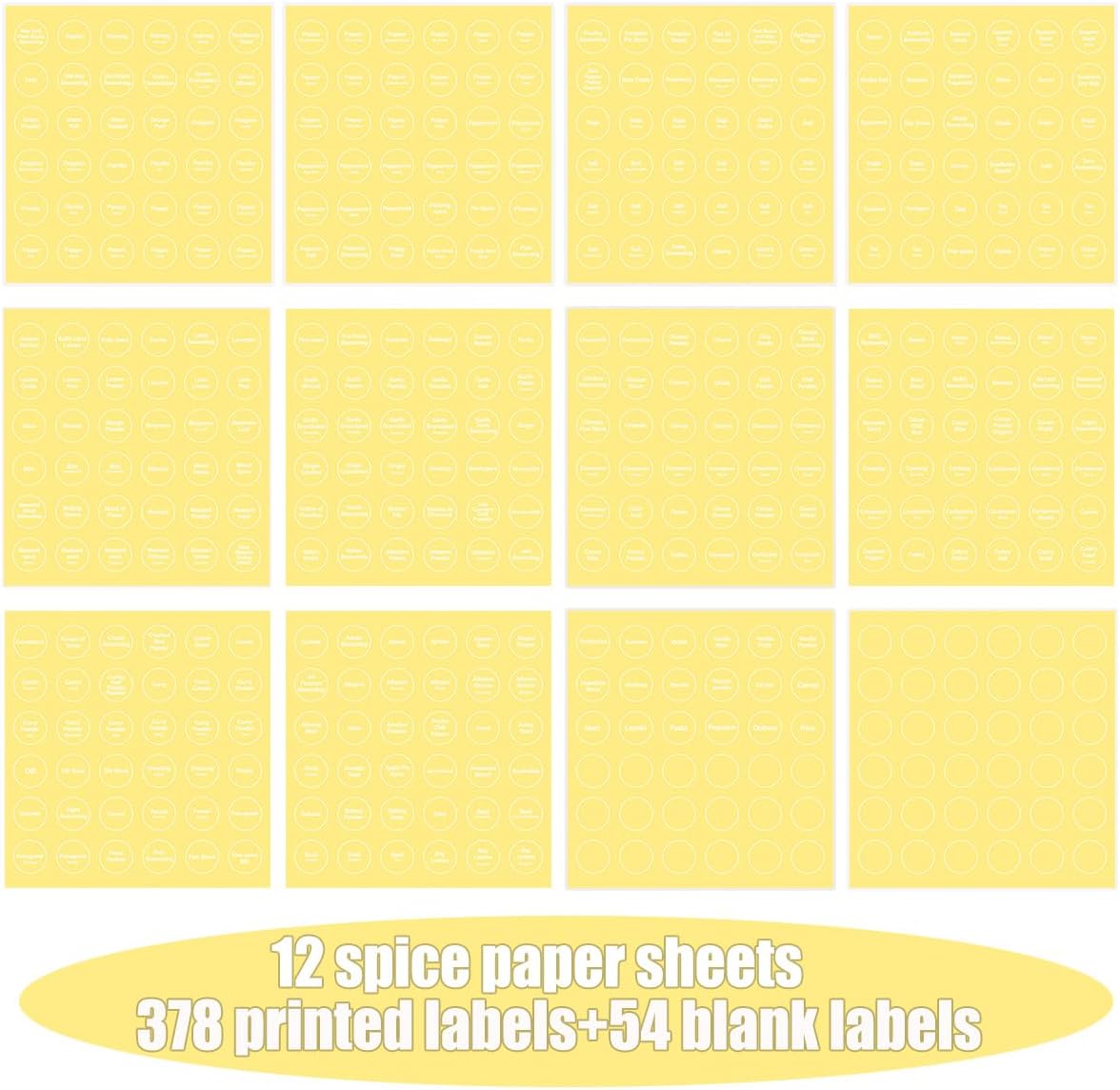 Spice Labels, 432Pcs Spice Labels Stickers 1.4in Waterproof Adhesive Round Preprinted Spice with Blank Label Black Tear Resistant Sticker for Kitchen Jars Caps Food Containers Spice Organizers