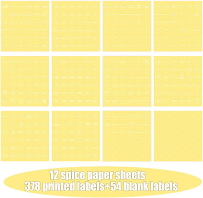 Spice Labels, 432Pcs Spice Labels Stickers 1.4in Waterproof Adhesive Round Preprinted Spice with Blank Label Black Tear Resistant Sticker for Kitchen Jars Caps Food Containers Spice Organizers