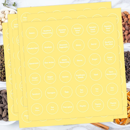 Spice Labels, 432Pcs Spice Labels Stickers 1.4in Waterproof Adhesive Round Preprinted Spice with Blank Label Black Tear Resistant Sticker for Kitchen Jars Caps Food Containers Spice Organizers