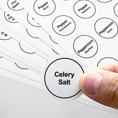 Spice Labels, 432Pcs Spice Labels Stickers 1.4in Waterproof Adhesive Round Preprinted Spice with Blank Label Black Tear Resistant Sticker for Kitchen Jars Caps Food Containers Spice Organizers