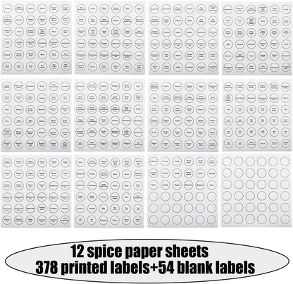 Spice Labels, 432Pcs Spice Labels Stickers 1.4in Waterproof Adhesive Round Preprinted Spice with Blank Label Black Tear Resistant Sticker for Kitchen Jars Caps Food Containers Spice Organizers