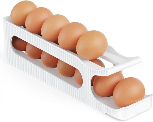 Egg Holder for Fridge, Egg Roller for Eggs 18 Count, 3 Tiers | Auto Rolling Egg Storage Organizer for Refrigerator, Slim Space Saving Container, Dispenser