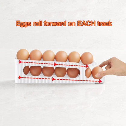 Egg Holder for Fridge, Egg Roller for Eggs 18 Count, 3 Tiers | Auto Rolling Egg Storage Organizer for Refrigerator, Slim Space Saving Container, Dispenser