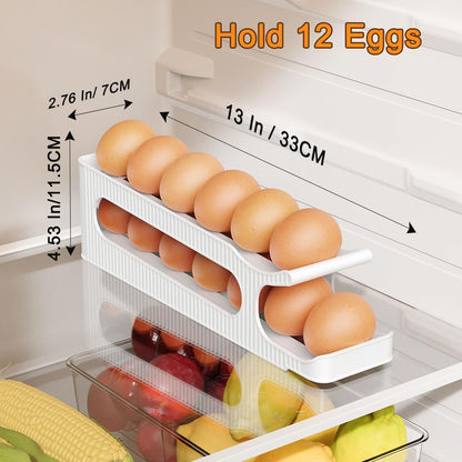 Egg Holder for Fridge, Egg Roller for Eggs 18 Count, 3 Tiers | Auto Rolling Egg Storage Organizer for Refrigerator, Slim Space Saving Container, Dispenser
