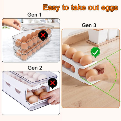 Egg Holder for Fridge, Egg Roller for Eggs 18 Count, 3 Tiers | Auto Rolling Egg Storage Organizer for Refrigerator, Slim Space Saving Container, Dispenser