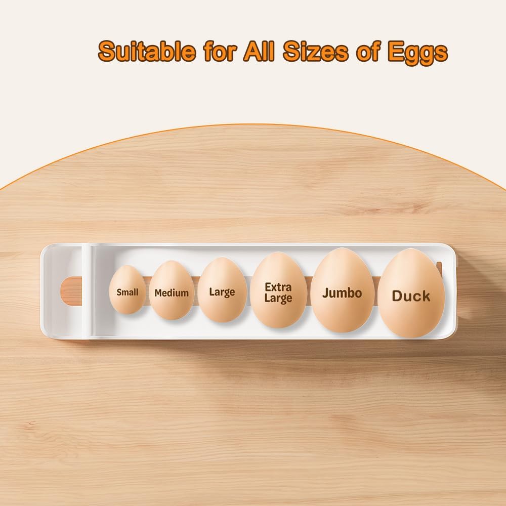 Egg Holder for Fridge, Egg Roller for Eggs 18 Count, 3 Tiers | Auto Rolling Egg Storage Organizer for Refrigerator, Slim Space Saving Container, Dispenser