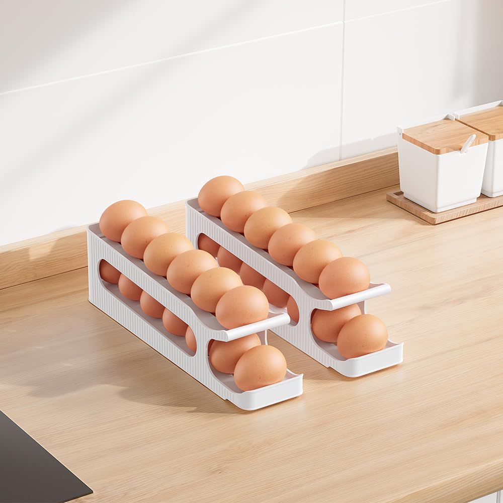 Egg Holder for Fridge, Egg Roller for Eggs 18 Count, 3 Tiers | Auto Rolling Egg Storage Organizer for Refrigerator, Slim Space Saving Container, Dispenser