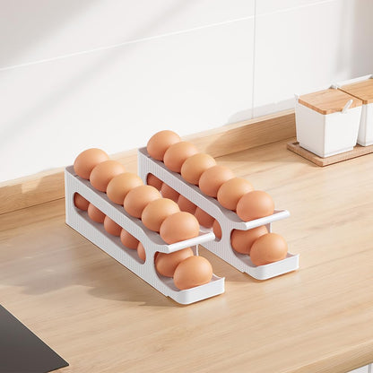 Egg Holder for Fridge, Egg Roller for Eggs 18 Count, 3 Tiers | Auto Rolling Egg Storage Organizer for Refrigerator, Slim Space Saving Container, Dispenser