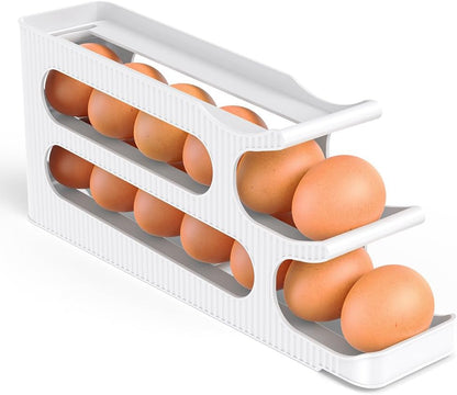 Egg Holder for Fridge, Egg Roller for Eggs 18 Count, 3 Tiers | Auto Rolling Egg Storage Organizer for Refrigerator, Slim Space Saving Container, Dispenser