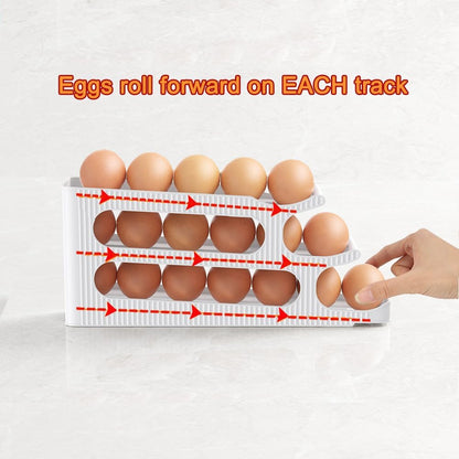 Egg Holder for Fridge, Egg Roller for Eggs 18 Count, 3 Tiers | Auto Rolling Egg Storage Organizer for Refrigerator, Slim Space Saving Container, Dispenser