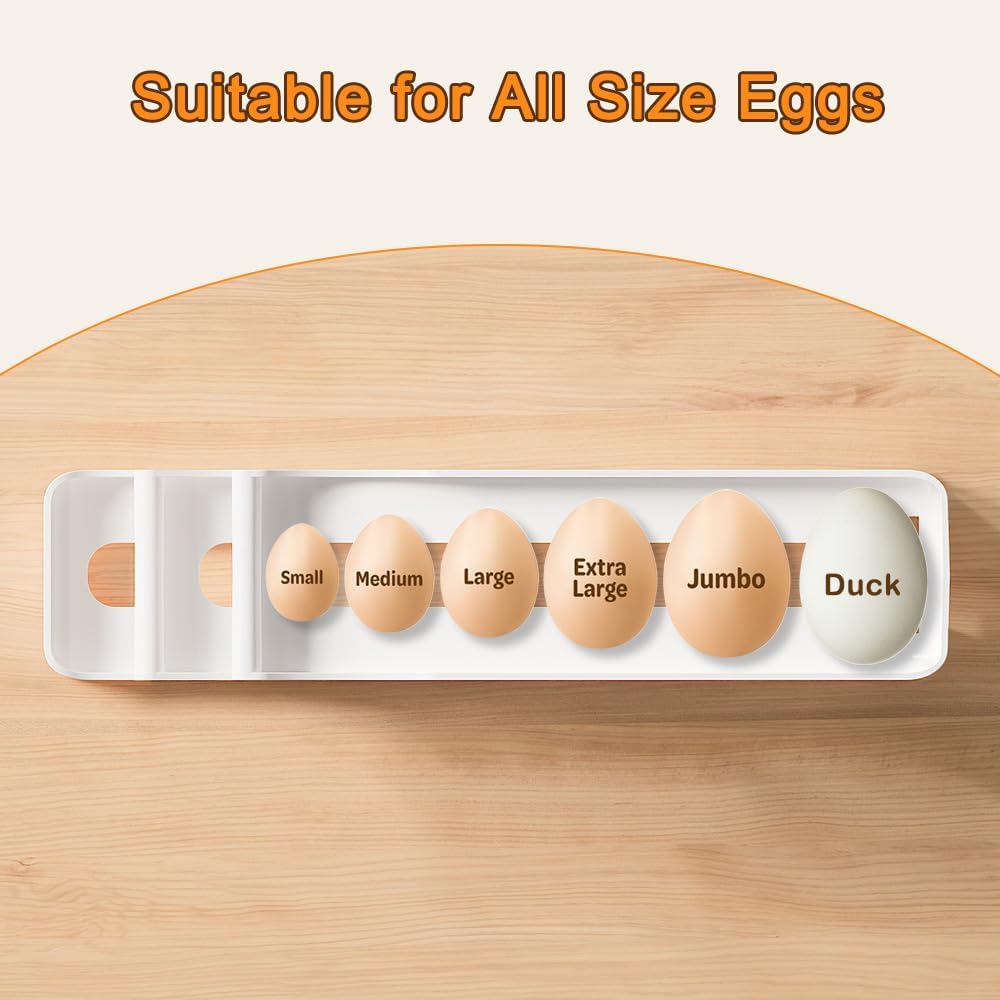 Egg Holder for Fridge, Egg Roller for Eggs 18 Count, 3 Tiers | Auto Rolling Egg Storage Organizer for Refrigerator, Slim Space Saving Container, Dispenser