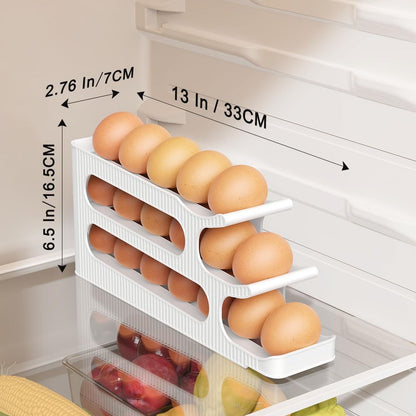 Egg Holder for Fridge, Egg Roller for Eggs 18 Count, 3 Tiers | Auto Rolling Egg Storage Organizer for Refrigerator, Slim Space Saving Container, Dispenser