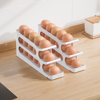 Egg Holder for Fridge, Egg Roller for Eggs 18 Count, 3 Tiers | Auto Rolling Egg Storage Organizer for Refrigerator, Slim Space Saving Container, Dispenser