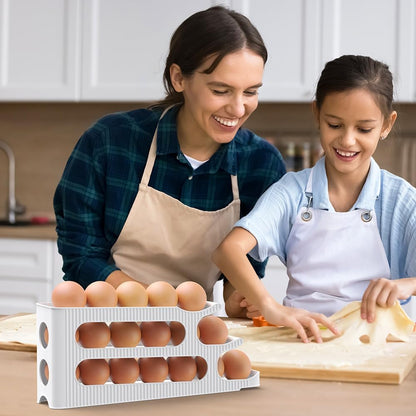 Egg Holder for Fridge, Egg Roller for Eggs 18 Count, 3 Tiers | Auto Rolling Egg Storage Organizer for Refrigerator, Slim Space Saving Container, Dispenser