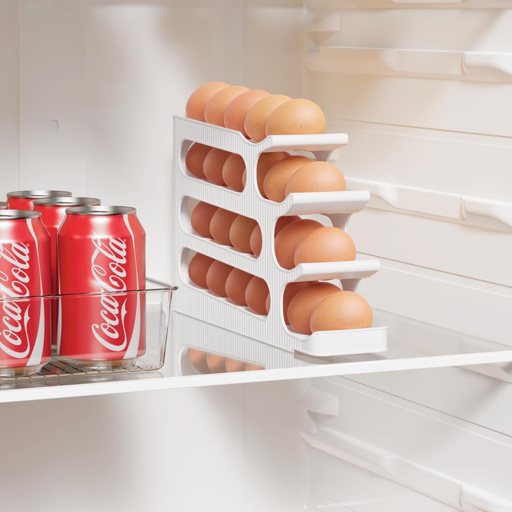 Egg Holder for Fridge, Egg Roller for Eggs 18 Count, 3 Tiers | Auto Rolling Egg Storage Organizer for Refrigerator, Slim Space Saving Container, Dispenser