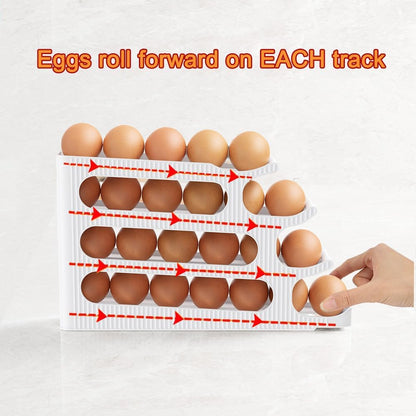 Egg Holder for Fridge, Egg Roller for Eggs 18 Count, 3 Tiers | Auto Rolling Egg Storage Organizer for Refrigerator, Slim Space Saving Container, Dispenser