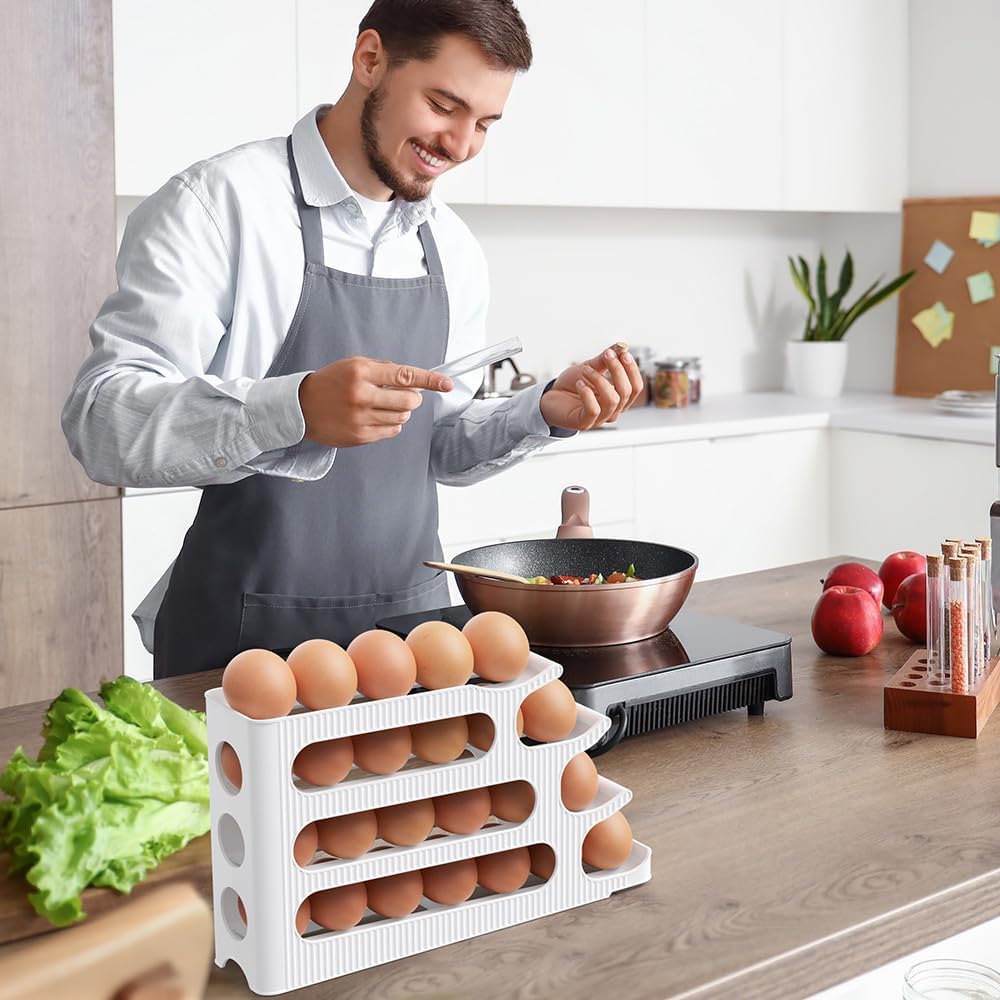 Egg Holder for Fridge, Egg Roller for Eggs 18 Count, 3 Tiers | Auto Rolling Egg Storage Organizer for Refrigerator, Slim Space Saving Container, Dispenser