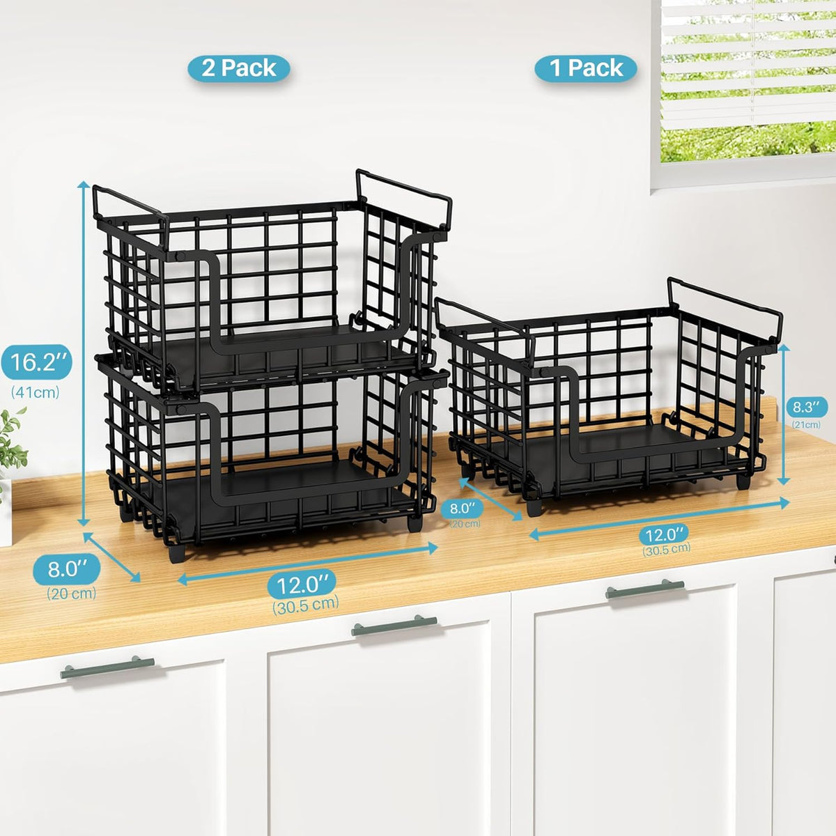Stackable Metal Wire Vegetable Fruit Basket for Kitchen Counter Cabinet, Pantry Organizers and Storage Basket, Food Can Snack Onion Potato Bread Storage Shelf Freezer Organizer Bins Containers