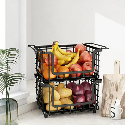 Stackable Metal Wire Vegetable Fruit Basket for Kitchen Counter Cabinet, Pantry Organizers and Storage Basket, Food Can Snack Onion Potato Bread Storage Shelf Freezer Organizer Bins Containers
