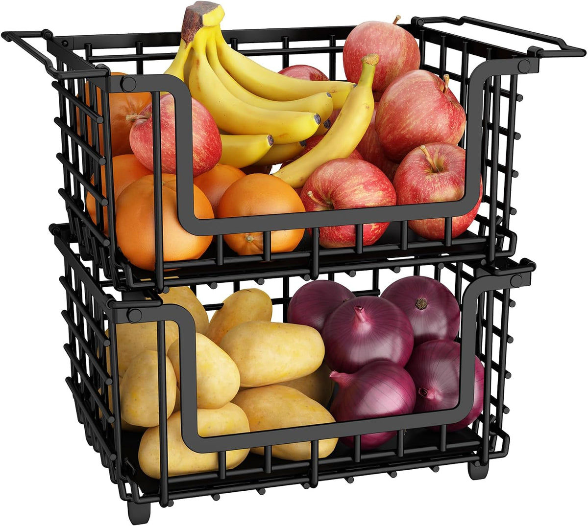 Stackable Metal Wire Vegetable Fruit Basket for Kitchen Counter Cabinet, Pantry Organizers and Storage Basket, Food Can Snack Onion Potato Bread Storage Shelf Freezer Organizer Bins Containers