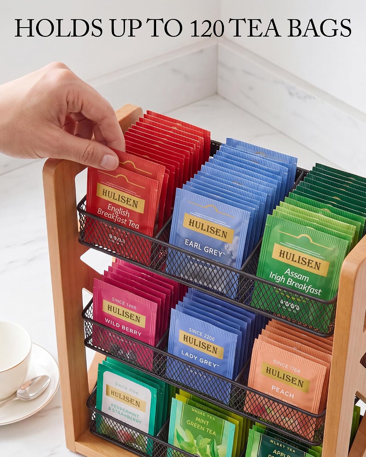 Tea Bag Organizer, 3 Tier Tea Bag Holder, Holds Up to 120 Teabags