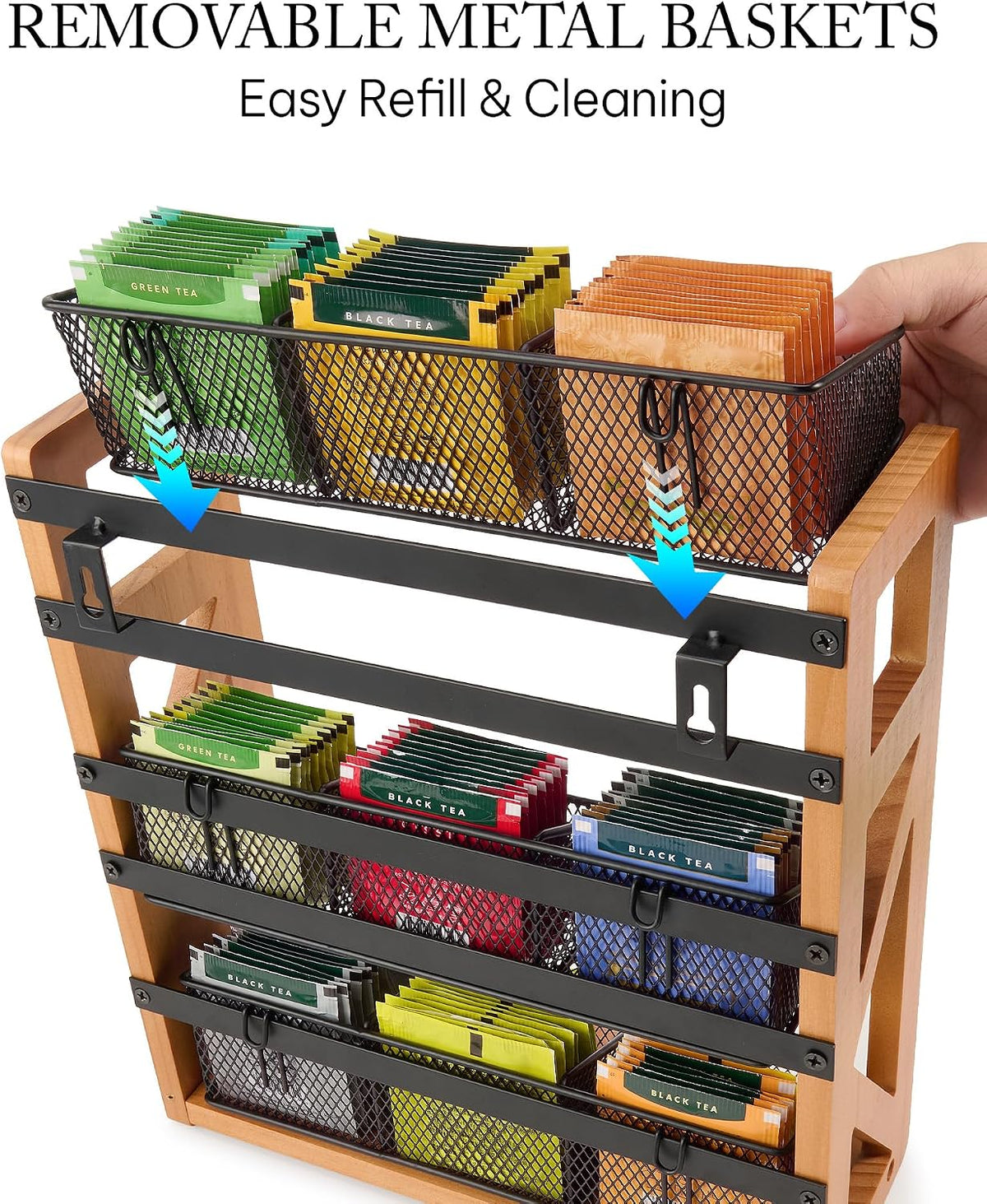 Tea Bag Organizer, 3 Tier Tea Bag Holder, Holds Up to 120 Teabags