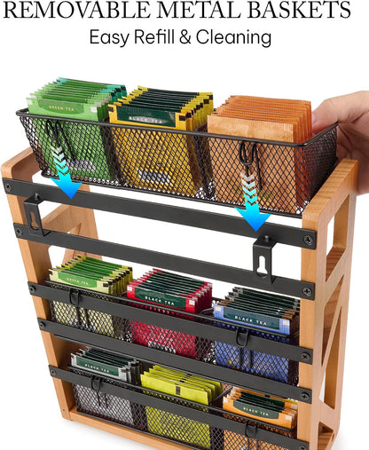 Tea Bag Organizer, 3 Tier Tea Bag Holder, Holds Up to 120 Teabags