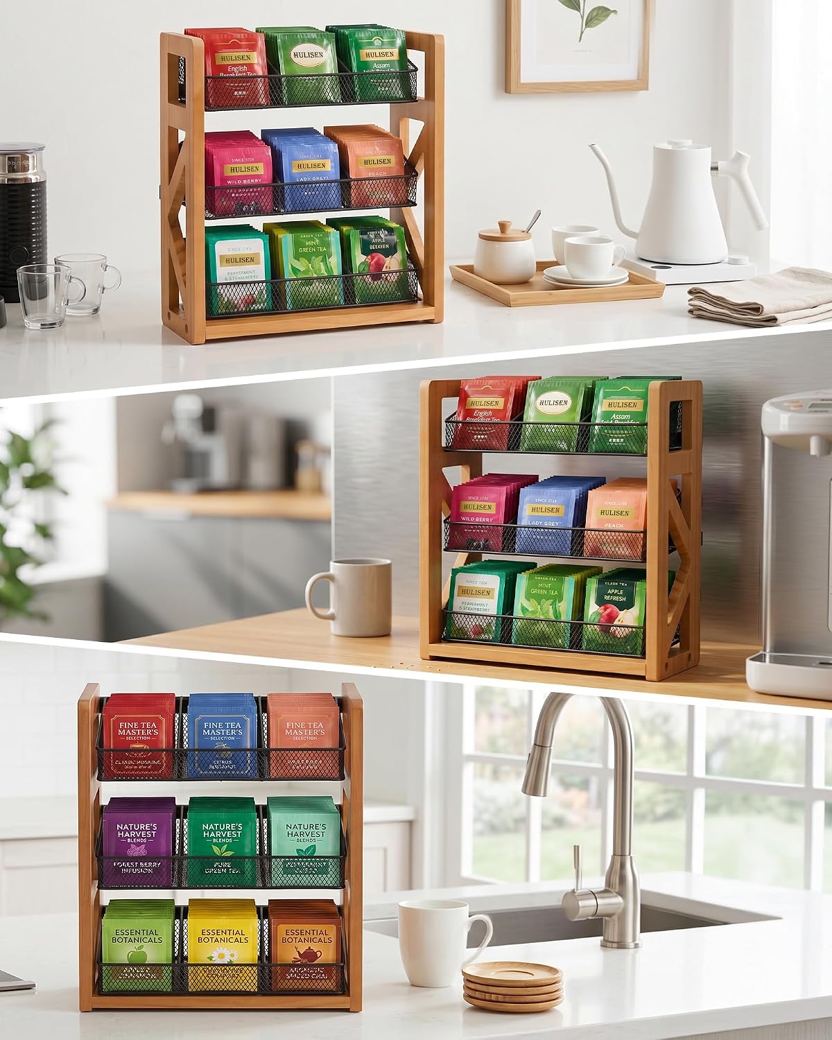 Tea Bag Organizer, 3 Tier Tea Bag Holder, Holds Up to 120 Teabags
