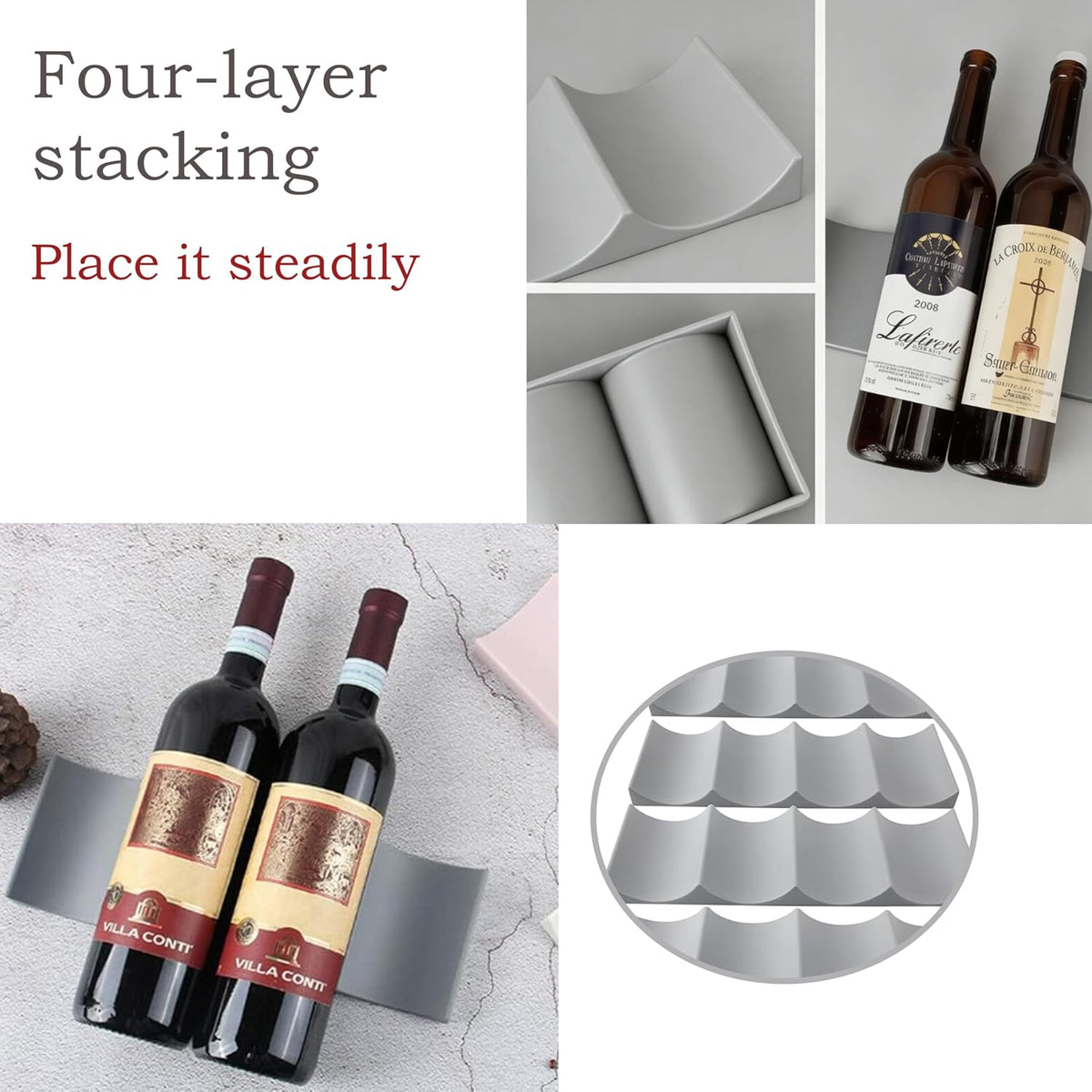 4Pcs Freestanding Wine Rack Cabinet - Wine Bottle Storage | Cabinet Insert Bottle Holder for Kitchen Pantry - Stackable Wine Storage Organizer for Countertop Fridge,Red Wine Organizer