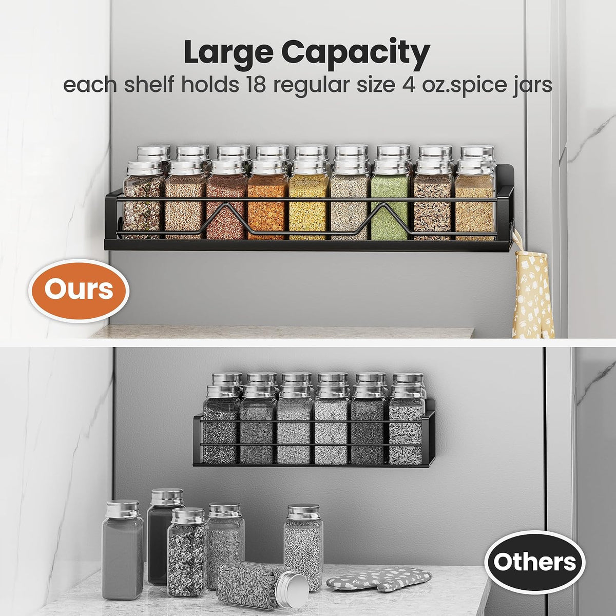 16.9 Inch Large Capacity Magnetic Spice Rack for Refrigerator Black
