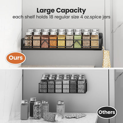 16.9 Inch Large Capacity Magnetic Spice Rack for Refrigerator Black