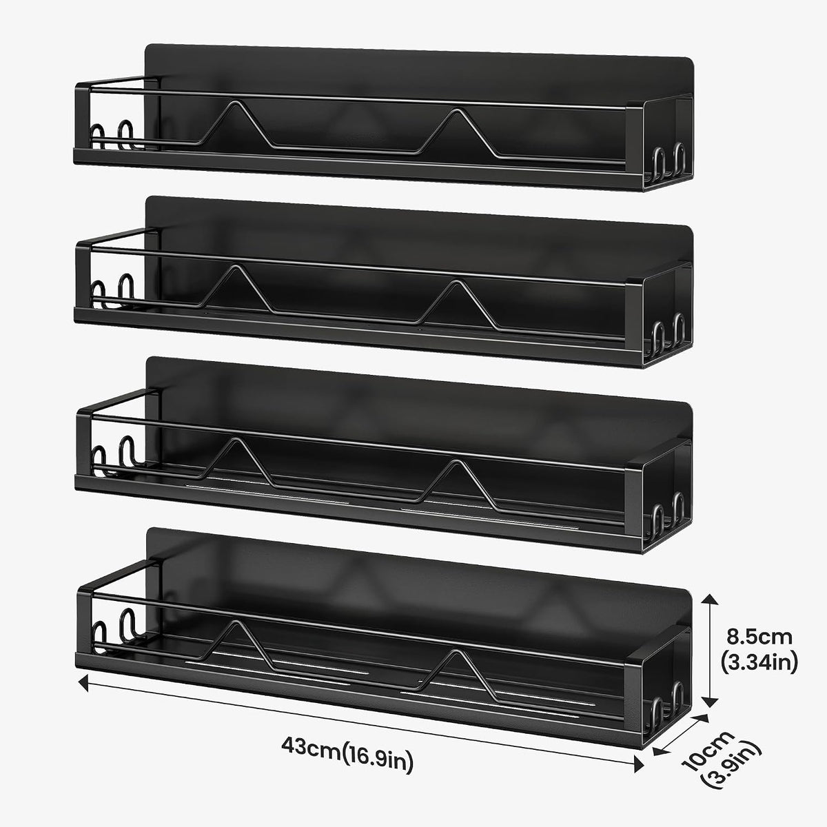 16.9 Inch Large Capacity Magnetic Spice Rack for Refrigerator Black
