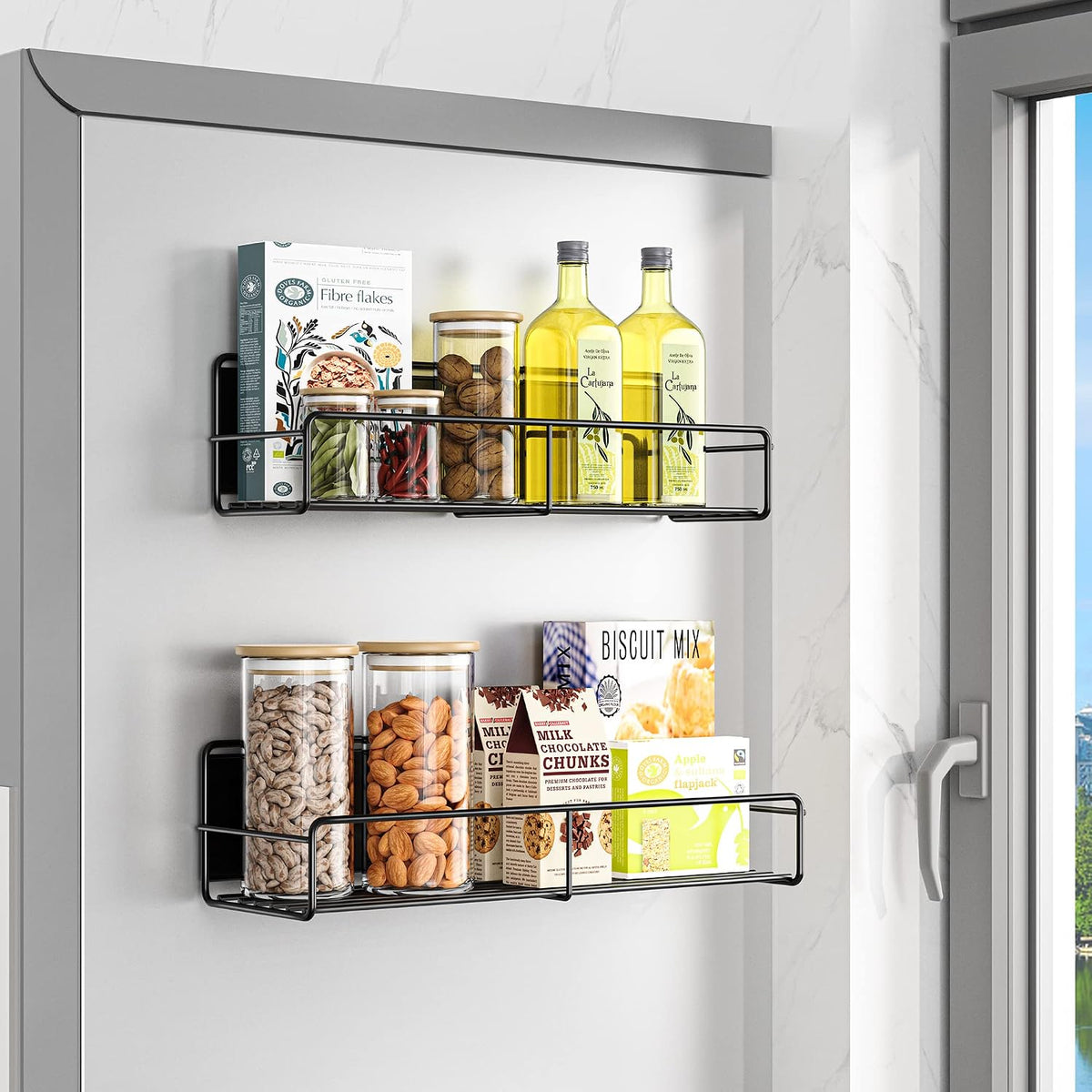 16.9 Inch Large Capacity Magnetic Spice Rack for Refrigerator Black