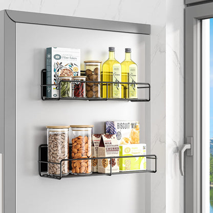 16.9 Inch Large Capacity Magnetic Spice Rack for Refrigerator Black