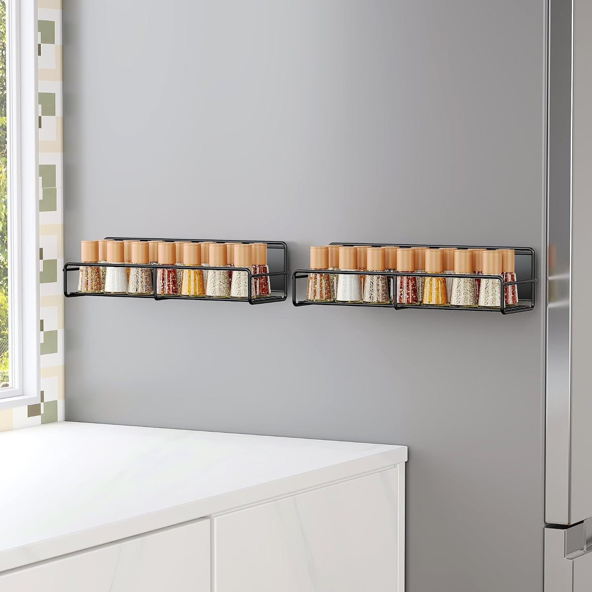 16.9 Inch Large Capacity Magnetic Spice Rack for Refrigerator Black