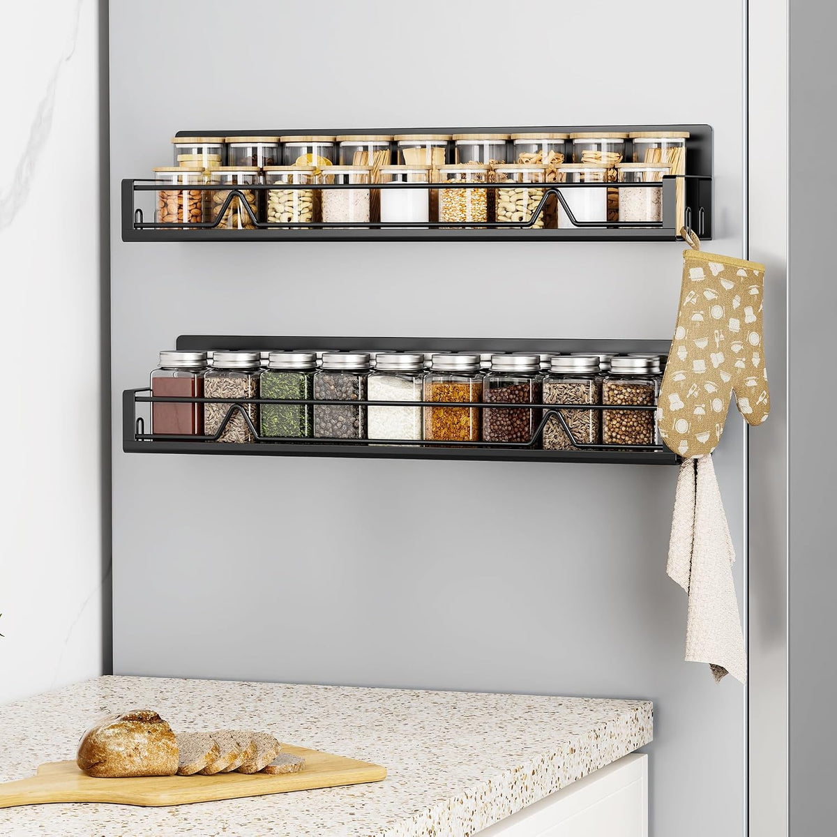 16.9 Inch Large Capacity Magnetic Spice Rack for Refrigerator Black