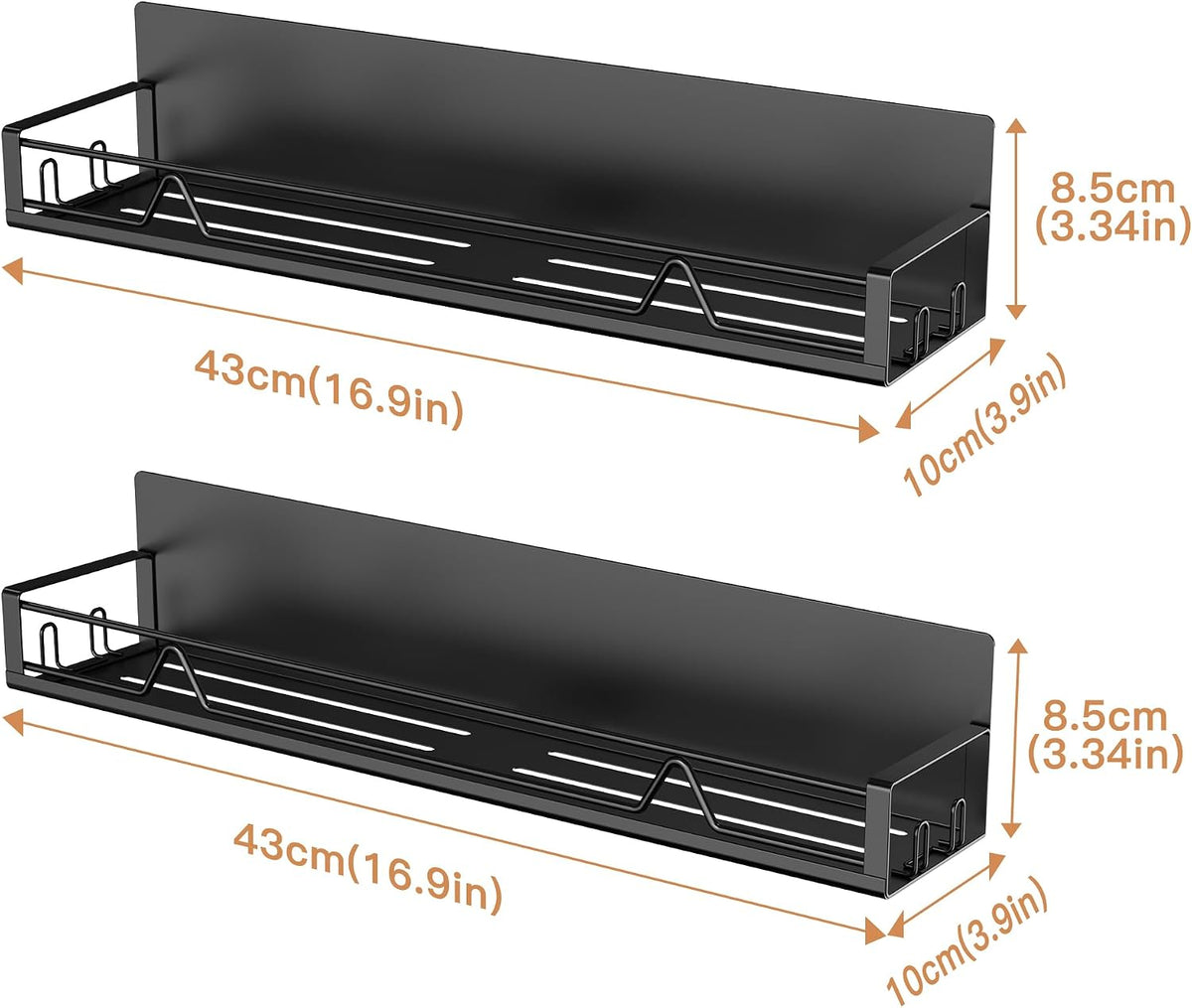 16.9 Inch Large Capacity Magnetic Spice Rack for Refrigerator Black