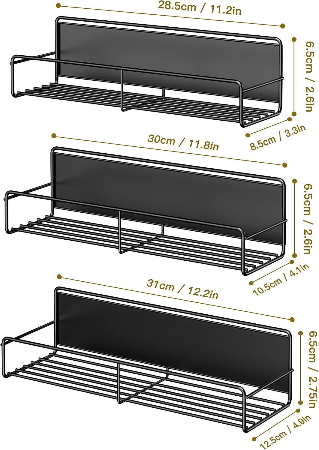 16.9 Inch Large Capacity Magnetic Spice Rack for Refrigerator Black