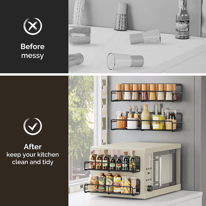16.9 Inch Large Capacity Magnetic Spice Rack for Refrigerator Black