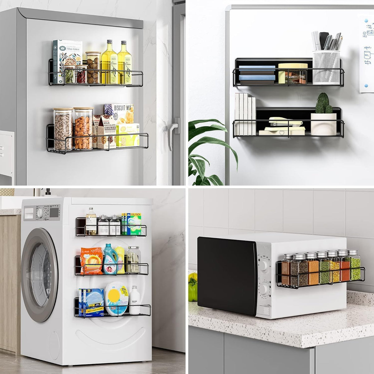 16.9 Inch Large Capacity Magnetic Spice Rack for Refrigerator Black
