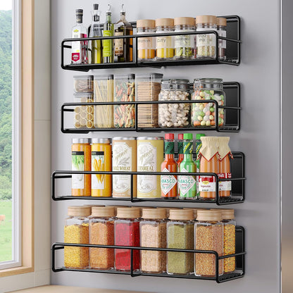 16.9 Inch Large Capacity Magnetic Spice Rack for Refrigerator Black