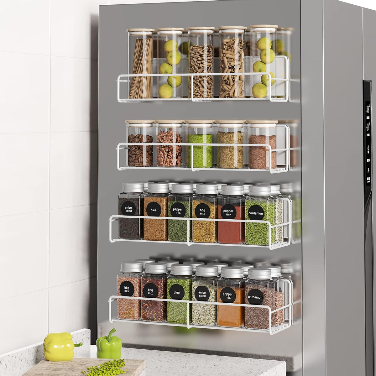 16.9 Inch Large Capacity Magnetic Spice Rack for Refrigerator Black