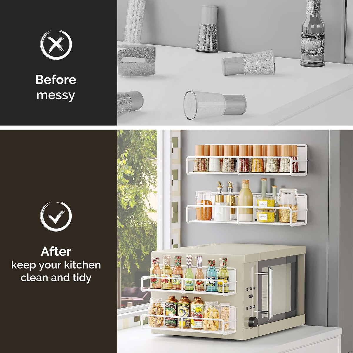 16.9 Inch Large Capacity Magnetic Spice Rack for Refrigerator Black