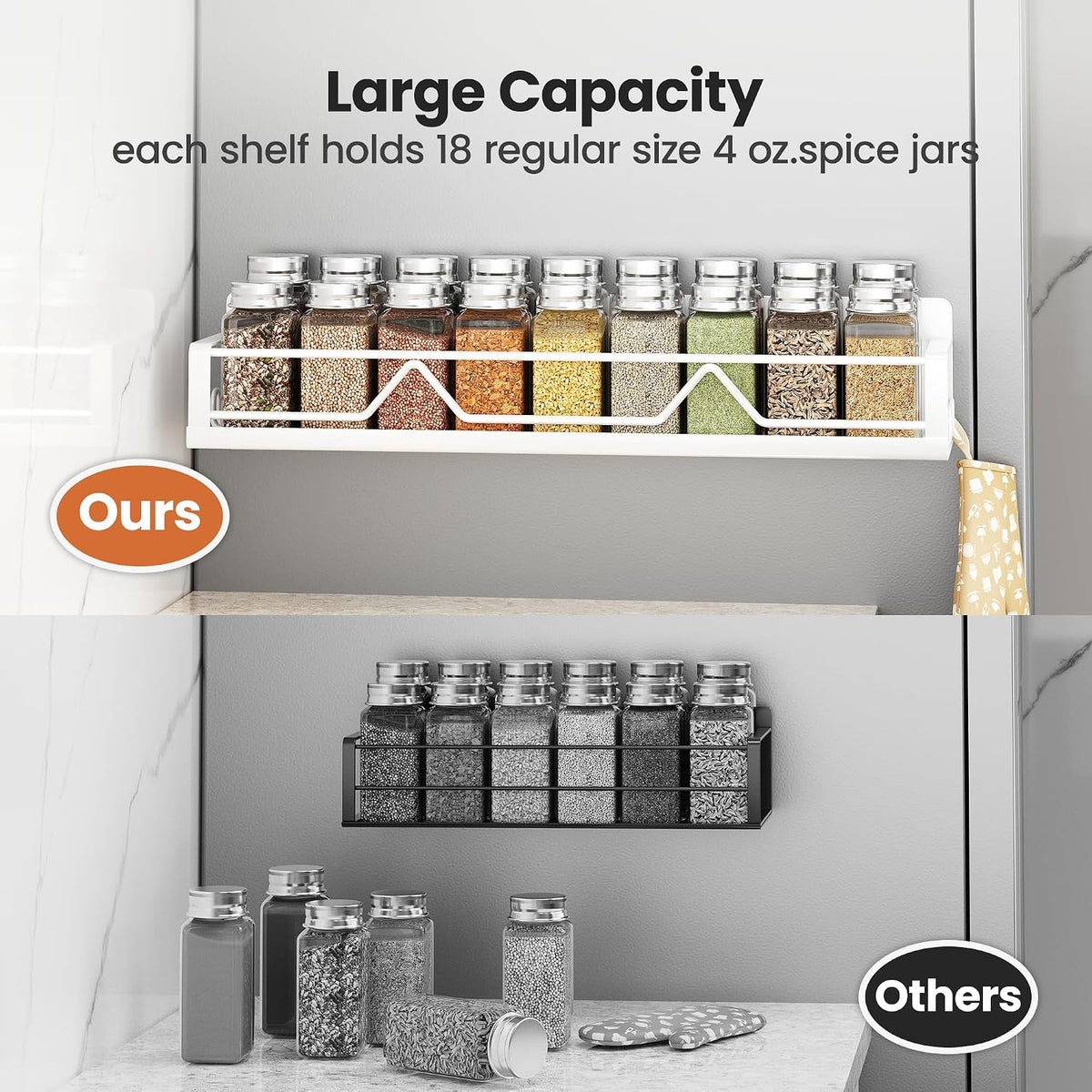 16.9 Inch Large Capacity Magnetic Spice Rack for Refrigerator Black