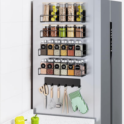 16.9 Inch Large Capacity Magnetic Spice Rack for Refrigerator Black
