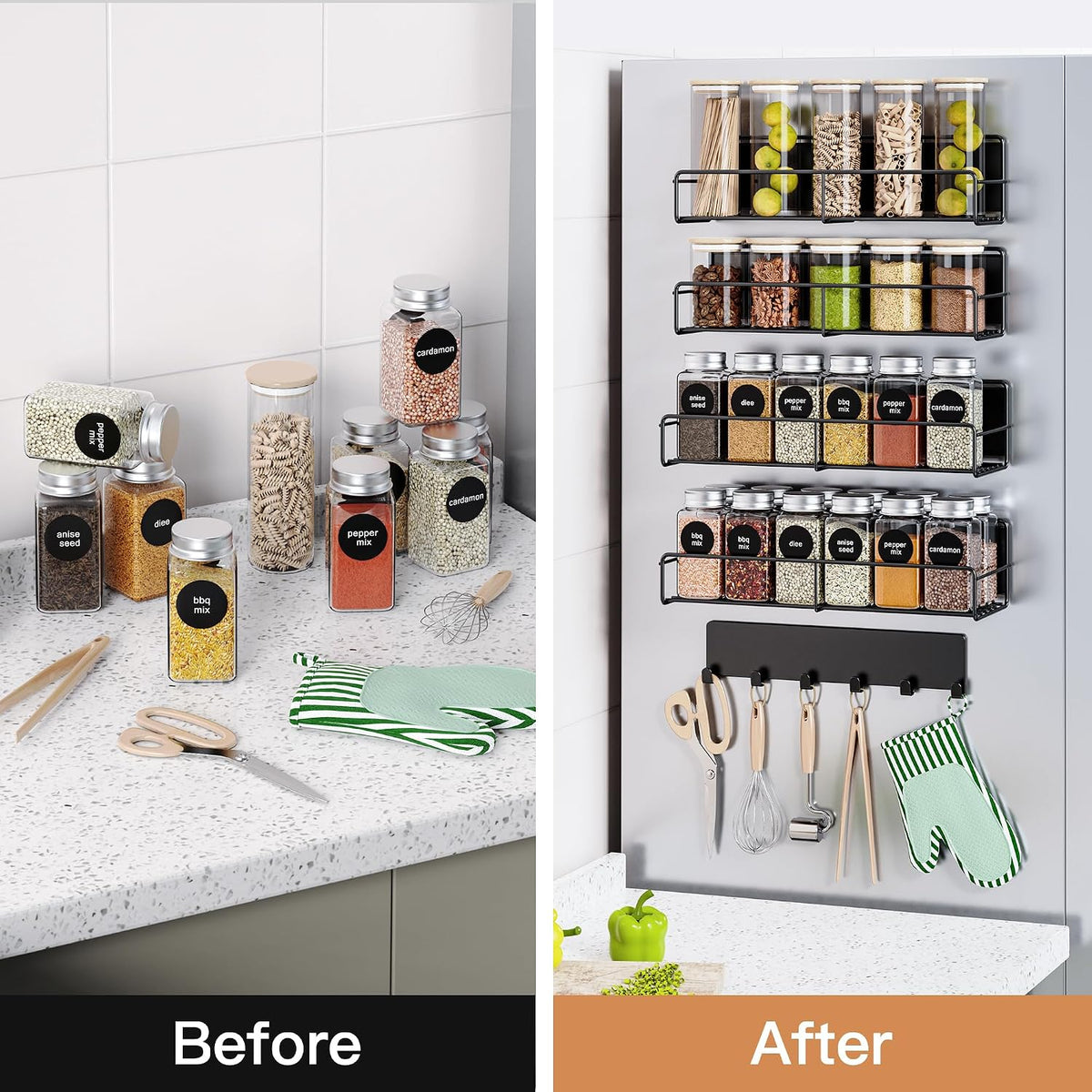 16.9 Inch Large Capacity Magnetic Spice Rack for Refrigerator Black