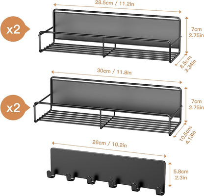 16.9 Inch Large Capacity Magnetic Spice Rack for Refrigerator Black