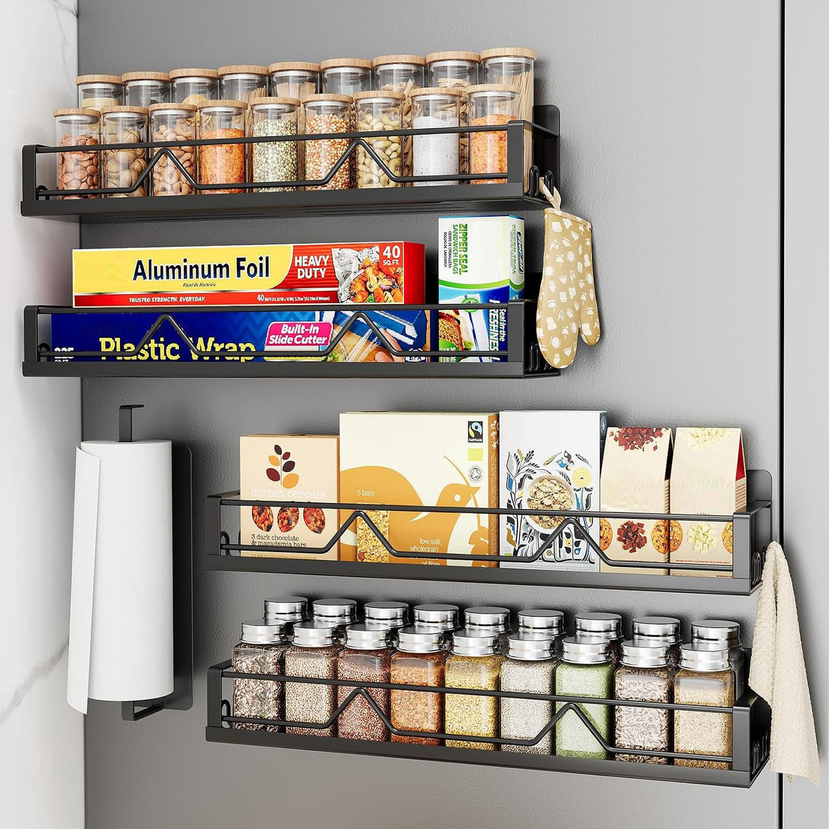 16.9 Inch Large Capacity Magnetic Spice Rack for Refrigerator Black