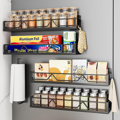 16.9 Inch Large Capacity Magnetic Spice Rack for Refrigerator Black
